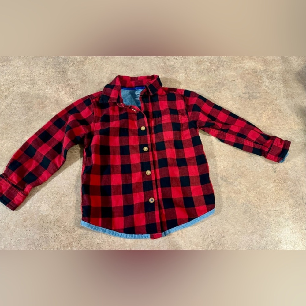 Wonder Nation Red, Black,Blue Checkered Button Down Shirt,Size 3T Plaid Buffalo